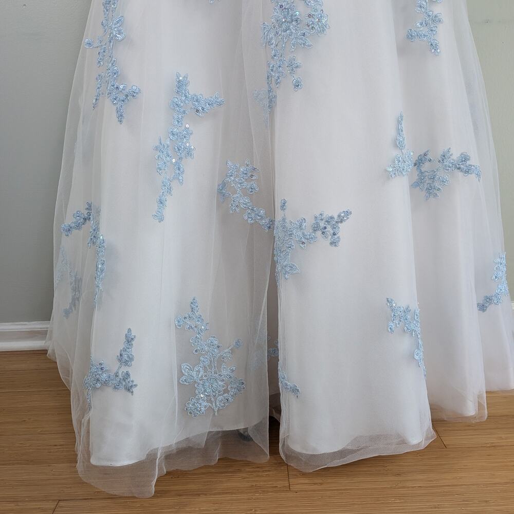 Vtg Jovani Prom Dress Maxi Gown 6 White Blue Y2K Fairy Princess Floral Wedding - Picture 7 of 16